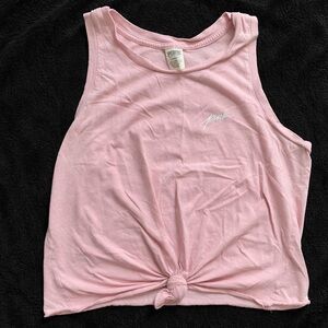 PINK Twist Tie Tank Top - Light Pink W/ Drop Armholes Tie Knot & Graphic Logo, L
